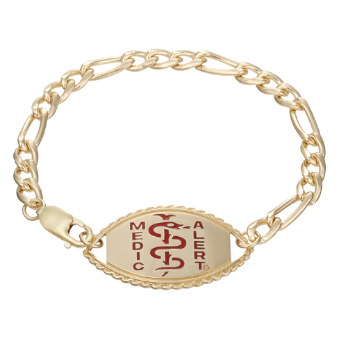 Figaro Elite Medical ID Bracelet 14k Gold